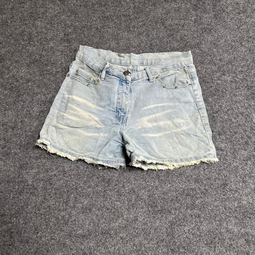 Unbranded Denim Shorts Womens Size 2 Light Wash Distressed Studded Raw Hem